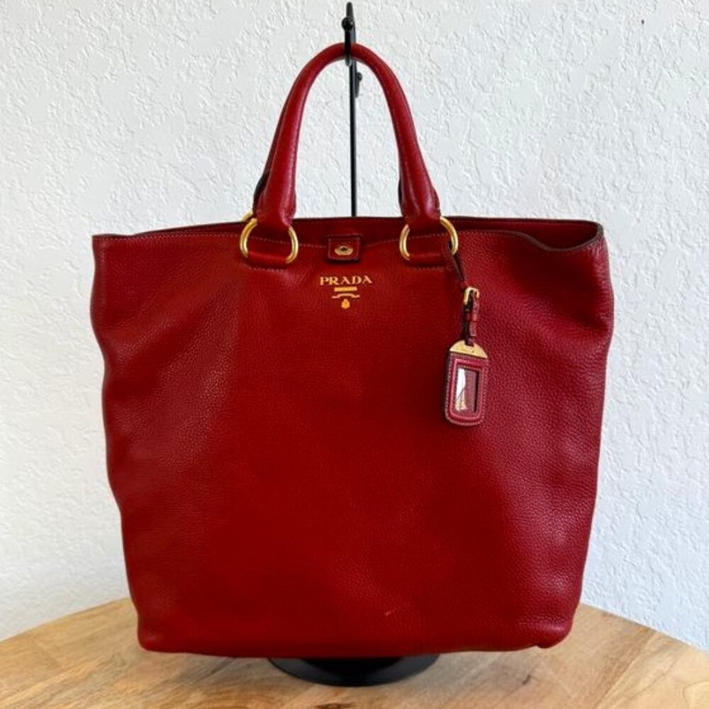 Prada Vitello Daino Red  Leather Tote Bag